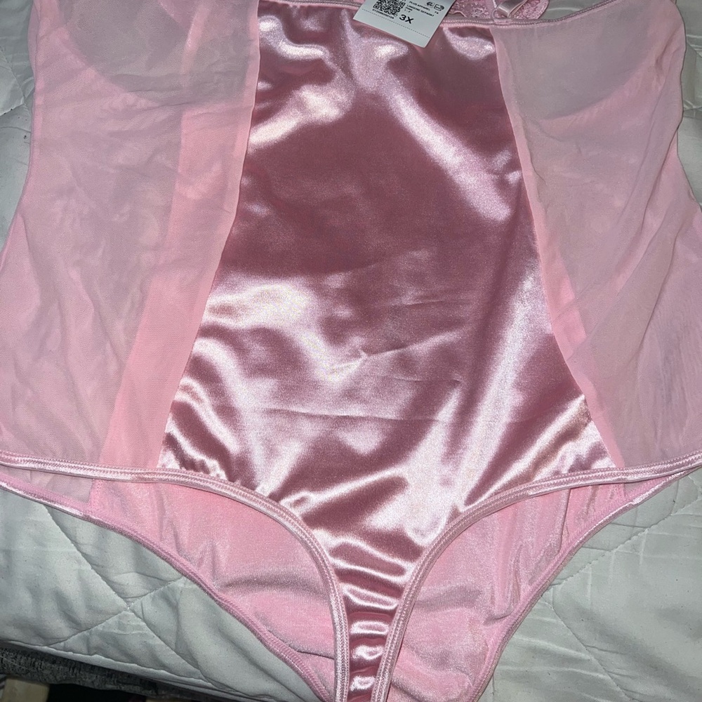 Pink Satin and Mesh Bodysuit - Picture 5 of 7